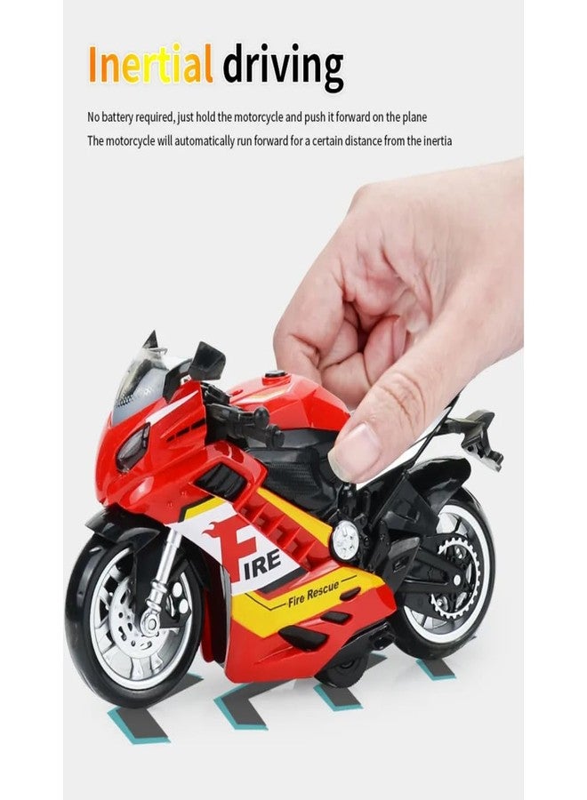 PLUSPOINT Red Motorcycle Rescue Bike Friction Powered Action Special Fire Theme Motorcycle Emergency Vehicle Model Toy with Light Music inertial Simulation Toy 3-6 Years Old (Fire) - Image 4